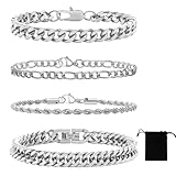 ROKZELT 4 Piezas Pulsera Hombre Acero Inoxidable 316L Brazalete de Diseño Sofisticado, Confortable y Resistente al Agua - Pulseras Hombre - Plateada 8mm - Ideal para Regalo de Cumpleaños Padre