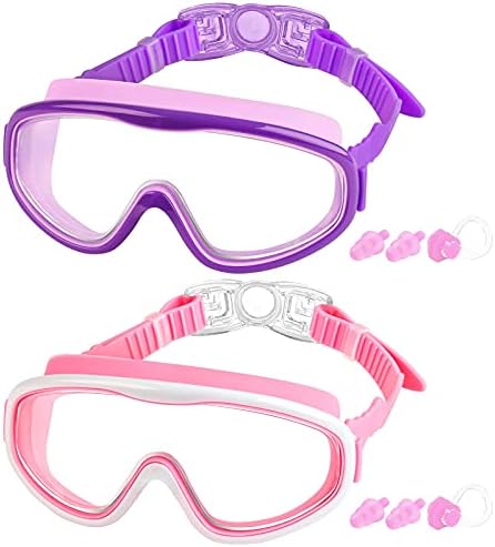 COOLOO 2-PACK Kids Swimming Goggles, Kids Swim Goggles Junior Children Girls Boys Early Teens Age 3-15, with Anti-Fog, Waterproof, Protection Lenses, Crystal Clear Wide Vision