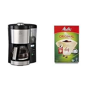 Melitta Filter Coffee Machine, Look V Timer Model, Art. No. 6766591, Stainless Steel, Black & 6658076 Pack Original Size 1x4, 80, Filter Coffee Makers, Brown, Plastic