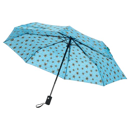 ECO CHIC Automatic Umbrella Windproof Strong Compact Folding Travel Umbrella (Bumble Bee Blue)