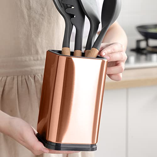 Abcdef Stainless Steel Kitchen Utensil Holder For Countertop Large Caddy Organizer Rust Proof & Weighted Base Stability, Rectangle Organizer, Cooking Crock, Rose Gold (M) #TOP3