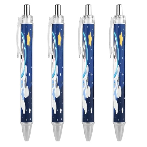 Stylos à bille rétractables Husky Astronauts avec encre noire pointe moyenne lot de 4 écriture douce