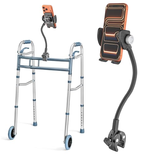 Wukanleng Walker Phone Holder [Super Durable] Long Gooseneck Phone Mount Clamp for Rollator Walker, Rolling Walker, Lightweight Walkers, Walkers for Seniors, Fit for 4~7' iPhone 17 16, All Smartphone