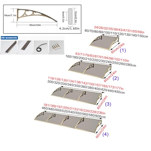 Toldo de policarbonato para puerta delantera cubierta impermeable de 60x120 cm 6