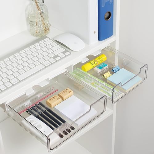 Image of oddpod Under Desk Hidden Plastic Drawer Organizer /Sliding Self-Adhesive Attachable Hidden Table Storage Tray for Office, Home & School - Medium