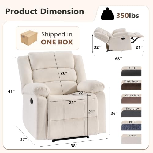 Image of ANJ Overstuffed Manual Recliner Set of 2, Soft Chenille Fabric - White