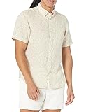 Club Monaco Men's Short Sleeve Linen Deco Print Shirt, Tan