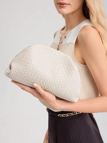 Image of QWINEE Women's Woven Evening Bag Dumpling Clutch Purse No Strap Handbags Elegant Faux PU Leather Clutch Bag