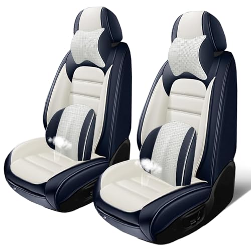 Image of Luxury Seat Covers for Subaru Outback 2006-2024,2PCS Nappa Leather Car Seat Covers,Waterproof Seat Protectors Auto Seat Covers,Breathable Nonslip Interior Cover Seats for Cars(Blue and White)