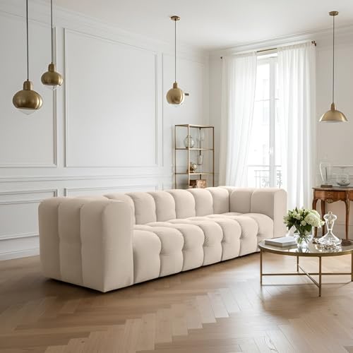 Baloo - Sofá de 4 plazas, diseño moderno y confort lujoso para tu salón, tela Tiffany (beige)