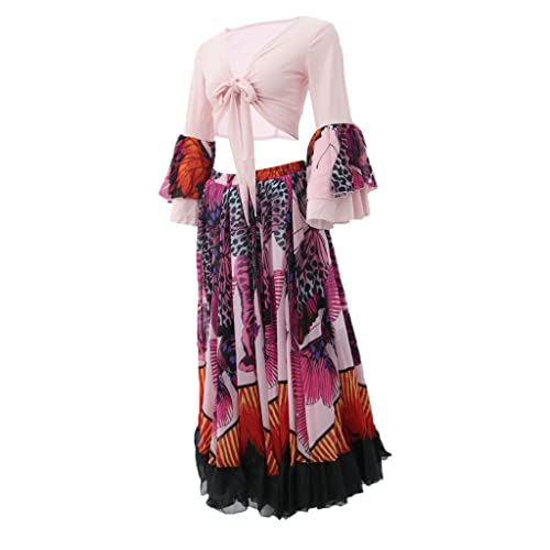 Colcolo Vestido longo tribal cigano para dança do ventre de 23 metros para fantasia de Halloween, ro