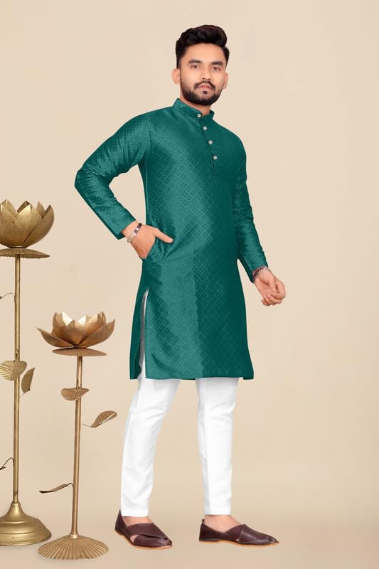 Image of Mens Self Design Cotton Silk Kurta Pyjama Set
