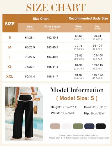 PASUDA Damen Leinenhose Sommer Hohe Taille Weite Bein Freizeithose Leicht Bequeme Casual Sommerhose Elastischem Bund Locker Stoffhose Hose (Schwarz, XL)