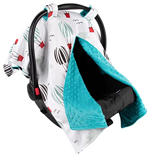 Image of Top Tots Deluxe Minky Baby Car Seat Cover - Striped Balloon, 40 x 29 Inch Aqua