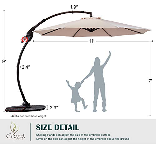 Grand Patio Napoli 11 Ft Cantilever Offset Umbrella Aluminum Frame, Crossbar Base Side Mount Umbrella With 360° Rotation, Beige #TOP5