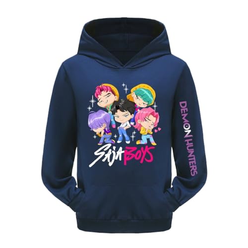 Unisex Niños Dibujos Animados Letras y Caracteres Impresión Saja Anime 14 Colores Suéter con Impresión Gráfica Sudadera con Capucha, Azul Marino 1, 11-12 Jahre