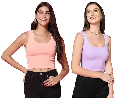 Image of TOPLOT Women's Solid Ribbed Round Neck Sleeveless Slim Fit Tank Top (5069)
