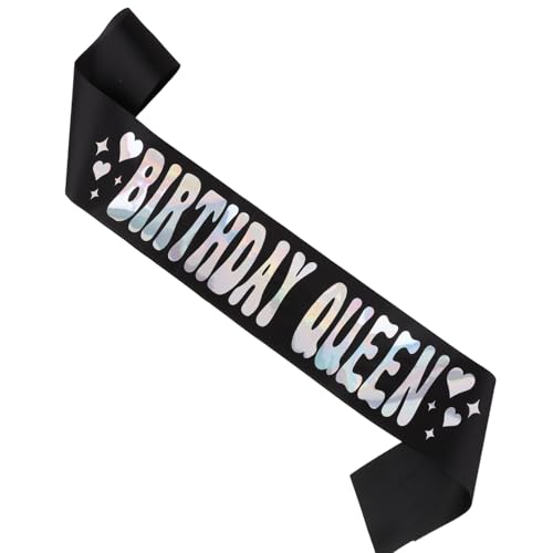 Wanciler Birthday Satin Sash for Women Girls Black With Glitter ‘Birthday Queen’ Sash for Women Birthday Party Supplies