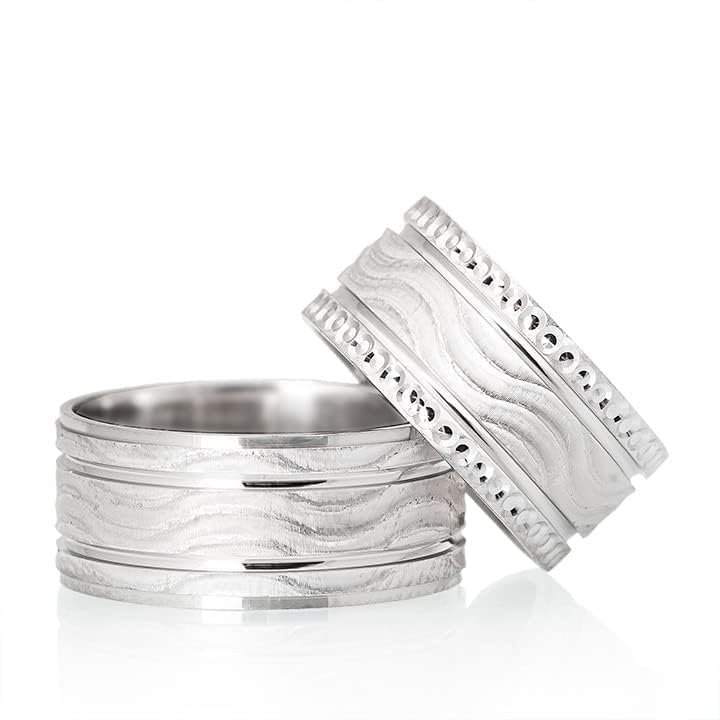 Conjunto de alianza de boda, conjuntos de anillos de boda a juego de plata para parejas, conjunto de anillos de boda de Plata de Ley 925 personalizado para hombre y mujer