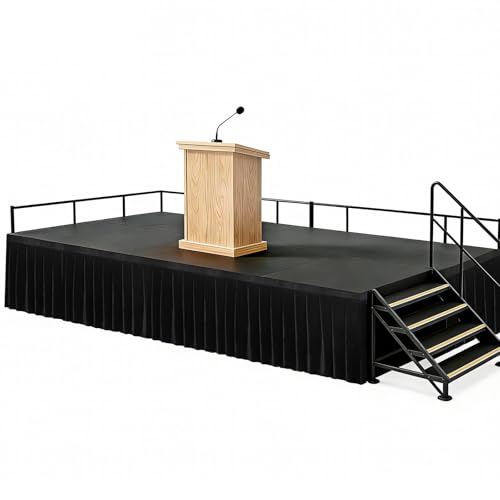Bhyhok 16 Ft X 28 Inch Black Stage Skirt Portable Pleated Ruffle Platform Skirting Wrinkle-Free Stage Skirt for Wedding Events Performances Free Cutting Length