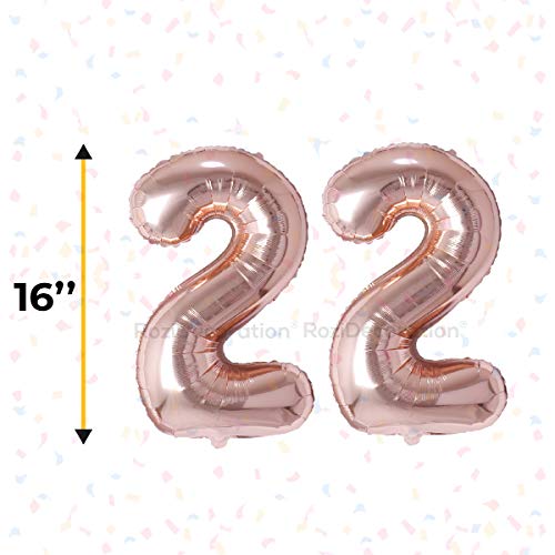 Image of Rozi Decoration 22 Rose Gold Number Foil Balloon 16? Inch for Birthday | Anniversary | Achievement | 24 Balloon Number | Rose Gold Number Balloons Pack of 2 Pcs