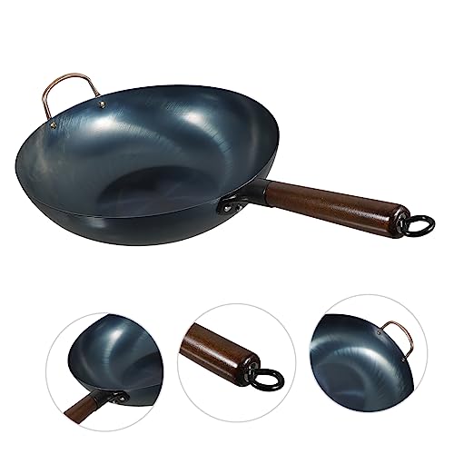 Wok tradicional de hierro con mango de madera antiadherente miniatura 5