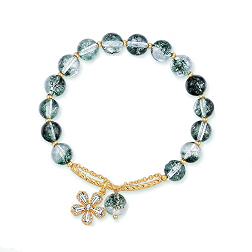 YeBon Uniqueness - Bracelet en pierre naturelle de fantôme verte - Chance, fortune, confiance, protection, équilibre pour l'esprit, avec boîte cadeau Cover