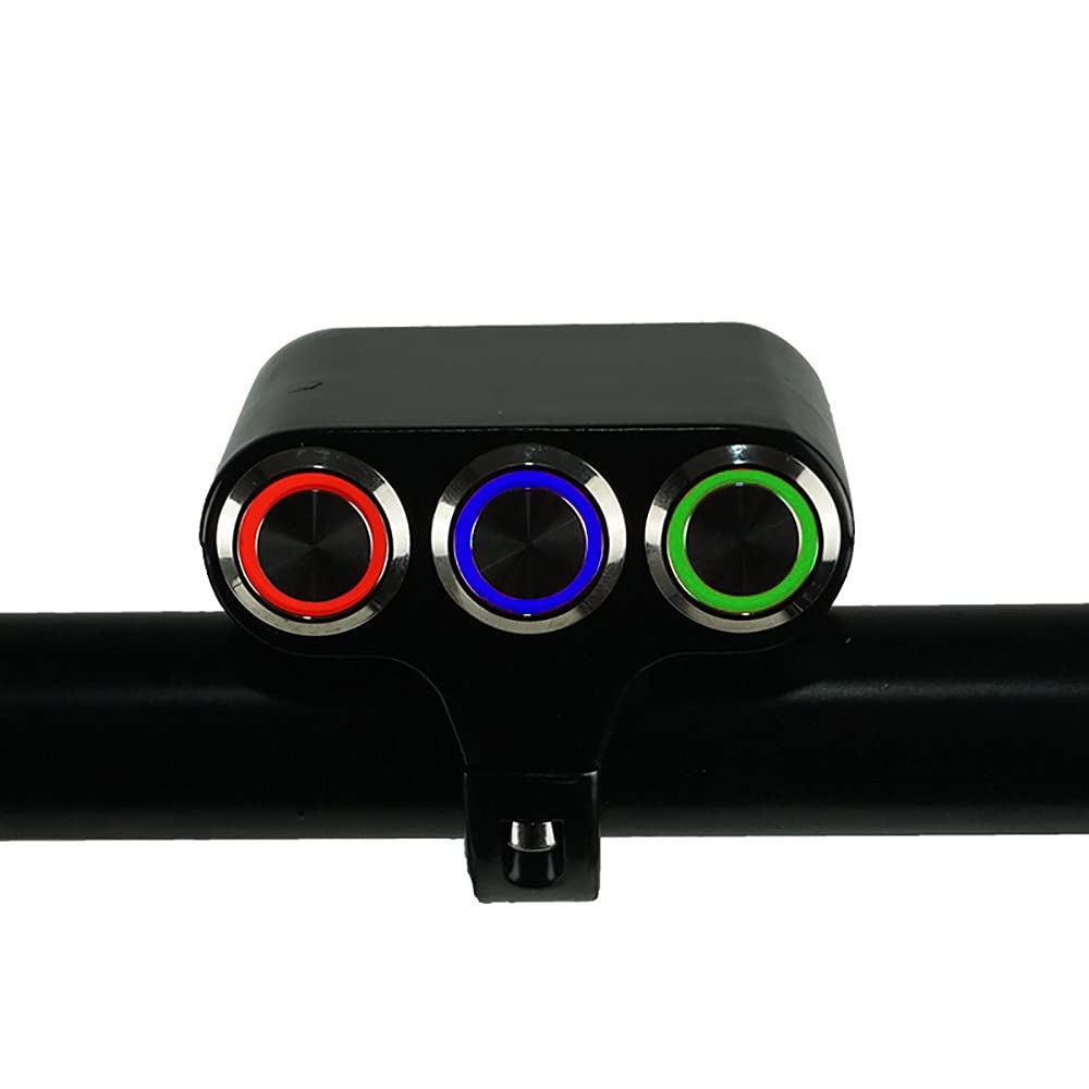 RAYANA Motorcycle 3 Push Button Switch 7/8" 22mm Handlebar Mount Control Switches Headlight Hazard Brake Fog Light ON/Off Button Handle bar Switch