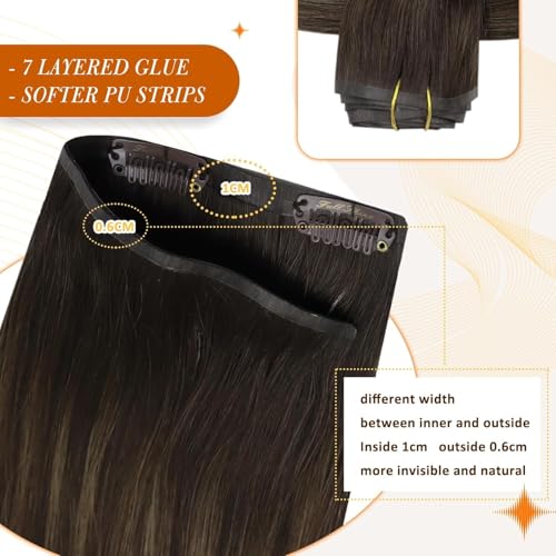 Image of Full Shine Seamless Clip in Hair Extensions 22 Inch Dark Brown Balayage to Light Brown with Caramel Blonde Real Human Hair Straight Hair for Long 8 Pcs 120g