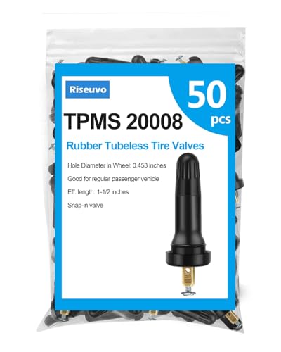 Riseuvo 50 Pcs TPMS 20008 Rubber Valve Stems - Snap-in Replacement for TPMS Sensors Fits 0.453 Rim Hole for Cars Trucks SUVs