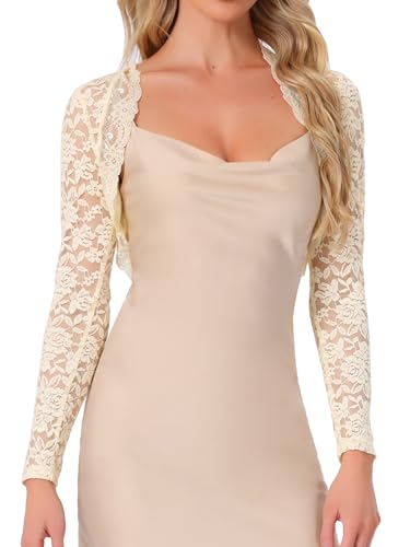 Image of Allegra K Floral Lace Bolero Shrug for Women Elegant Long Sleeve Sheer Cropped Lace Cardigan
