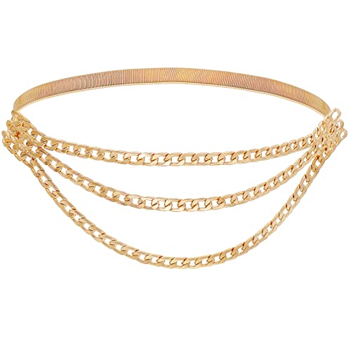 Skinny Stretch Belt Multilayer Metal Elastic Waist Belts Thin Waistband for Women Dress