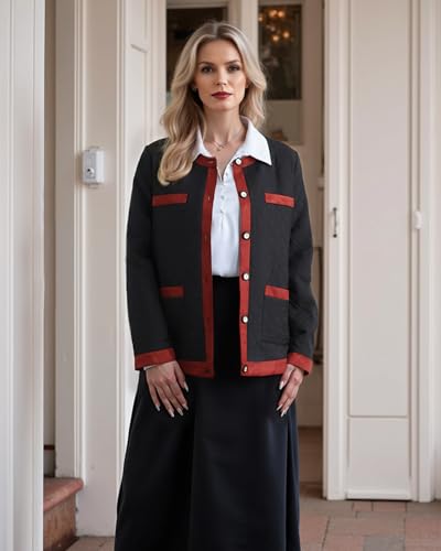 Bebonnie Women's Diamond Quilted Jacket Crew Neck Lightweight Long Sleeve Button Down Winter Coats with Pockets4