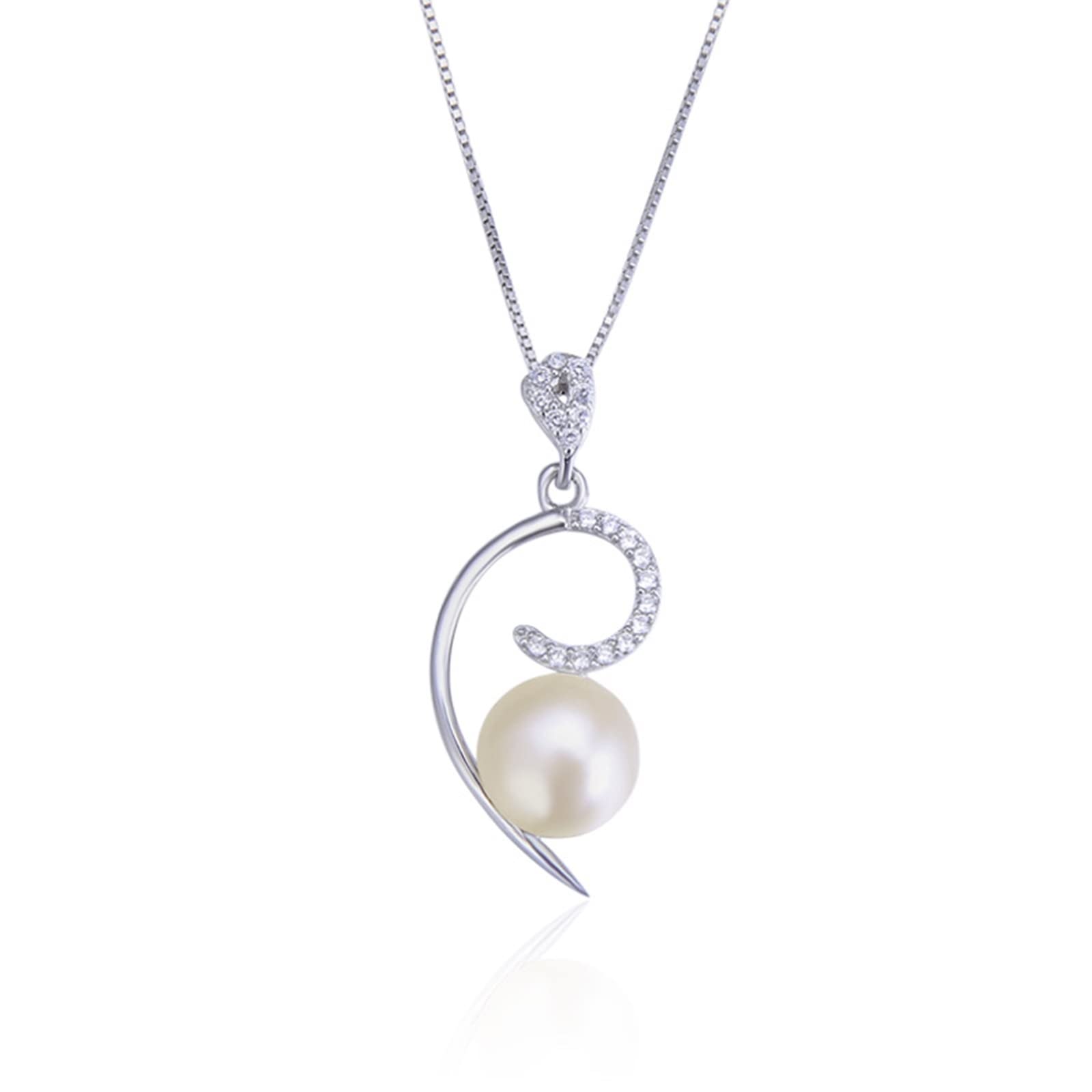 Collier pour femmes avec chaîne de boîte et perle argent vintage - 5