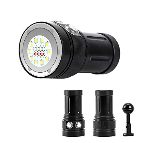 BSODUnderwater 80M Dive Video Light Professional High Lumen Dive Light 10 XML2+4 Red+4 Blue LED Photography Video Dive Flashlight Light