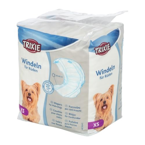 TRIXIE pañales para Perros machos Talla XS – protección Absorbente para incontinencia & marcaje – 12 Unidades con Cierre Adhesivo & elástico – Contorno de Cintura 20–42 cm