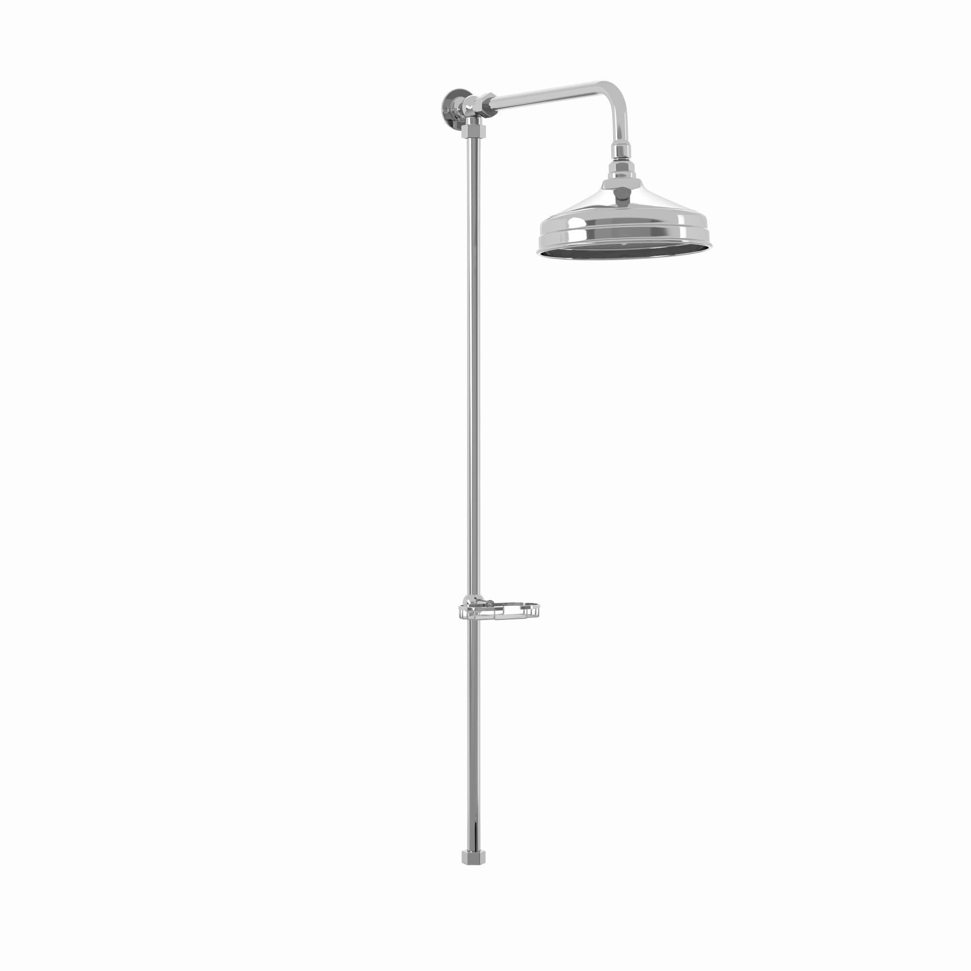 ENKI, Downton, RG041 Traditional Shower Rigid Riser Rail Kit with Large Overhead Shower & Soap Holder, Single Outlet, Chrome
