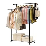 ORLOTSONハンガーラック 2段 耐荷重80kg 洋服ラック キャスター付き 頑丈 大容量 パイプハンガー 組み立て簡単 耐久耐荷重 洋服掛け 服掛け ハンガー 収納 室内干し 多機能収納 おしゃれ ダブル ブラック