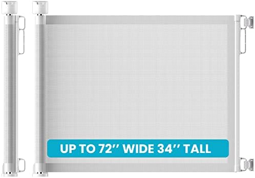 Retractable Baby Gates for Stairs Doorways, [Upgraded Double Lock] 34" Tall, Extra Wide up to 72", Mesh Pet Puppuy Dog Gate for House, Hallways, Indoor/Outdoor (72 inch, White)