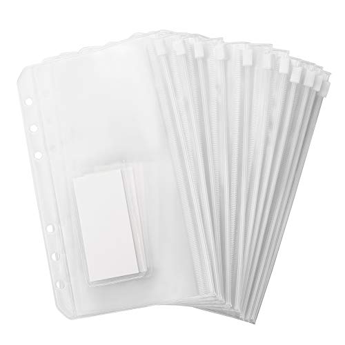 Sooez 12pcs Binder Pockets A6 Binder Zipper Folders, 6 Holes Zipper Binder Pocket with Label Pocket for 6-Ring Notebook Binder, Plastic Clear Zipper Binder Pouch Organizer for Cash, Cards