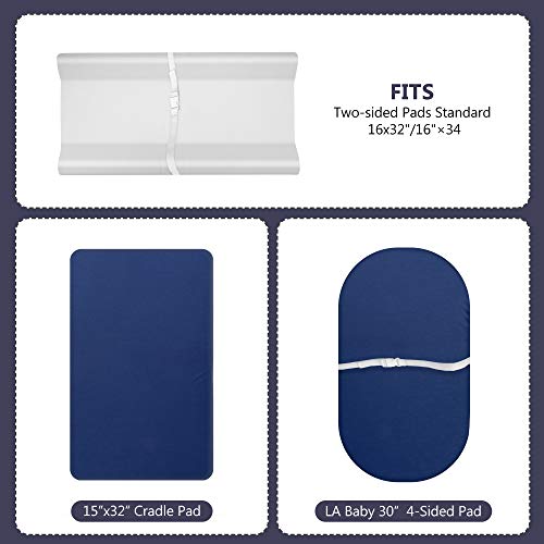 Image of Changing Pad Cover Set in Soft Jersey Material - Fits 32 inch /34''x16 Contoured Pad for Babies, Navy Blue & Lt Gray