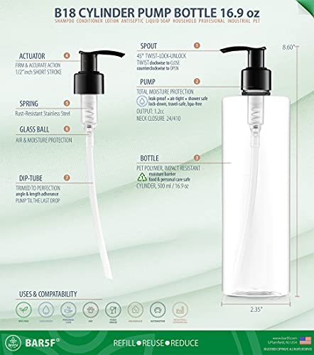 Bar5F 16.9 Oz. Empty Pump Bottles for Shampoo Lotion Body Wash Moisturizer Face Cream Liquid Hand Soap Crystal-Clear BPA Free 3-Pack2