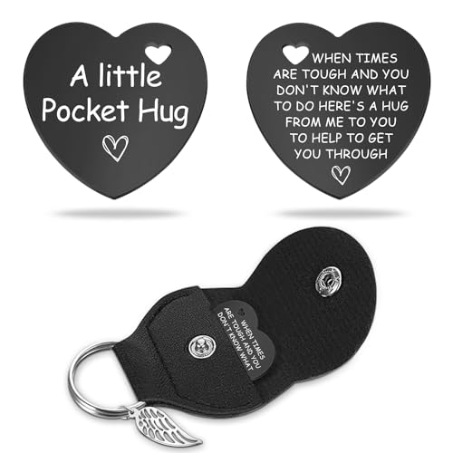 Black Stainless Steel Double-Sided Heart Shaped Token with Leather Bag Long Distance Relationship Valentine's Gift for Couples Boyfriend Girlfriend