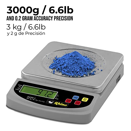 Rhino Food Kitchen Scale, 3000G / 0.1G High Accuracy, Measures In Grams And Oz For Cooking, Baking, Jewelry, Pcs Features And Tare Functions, Lcd Display #TOP1