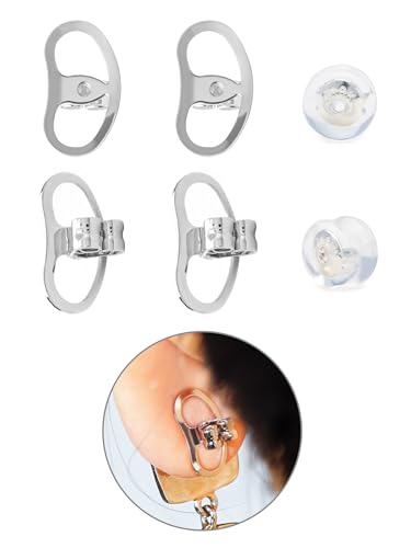 Earring Backs for Droopy Ears, Adjustable Heavy Earrings Lifters Backs, 6 Pairs (4 Silver + 2 Silicone)