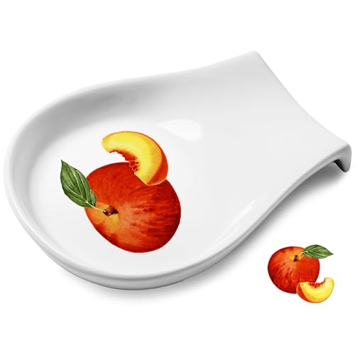 Peach Spoon Rest, White Spoon Rest for Stove Top, Ceramic Spoon Holder for Kitchen Counter, Kitchen Decor, 4.5 inch