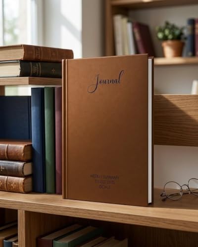 Image of Unruled Premium Hardcover Journal Notebook | Weekly Summary, To-Do Lists & Goal Planner | Undated Productivity Journal | A5 Size, Smooth Writing Pages | 100gsm Thick Paper, 80 Sheets /160 Pages Per Book | Elegant Notebook for Work, Study & Personal Planning (BROWN, Unruled)