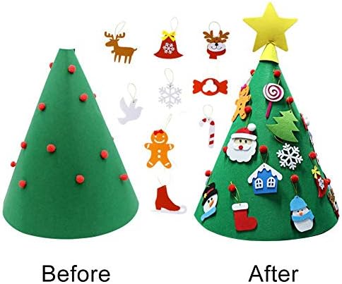 DIY Felt Christmas Tree for Children Family 3D Fake Xmas Tree with 17pcs Toddler Friendly Christmas Tree Hanging Ornaments for Kids Xmas Gifts Christmas New Year Home Door Wall Decorations