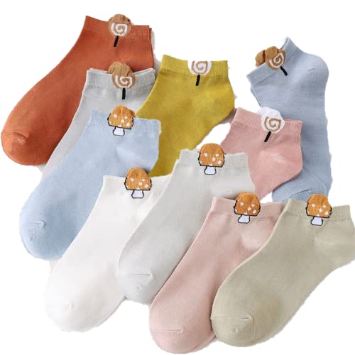 5/10-Pairs Women’s Ankle Socks Soft Cotton Aesthetic Crew Low Cut Socks with Cute Cartoon Pattern - Main Image