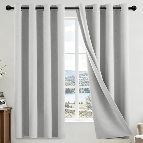 Image of COSVIYA 100% Blackout White Linen Curtains & Drapes 63 Inch Length | Light Blocking Full Room Darkening Grommet Insulated Thermal Window Panels for Bedroom /Living Room,52x63 inches,2 Panels